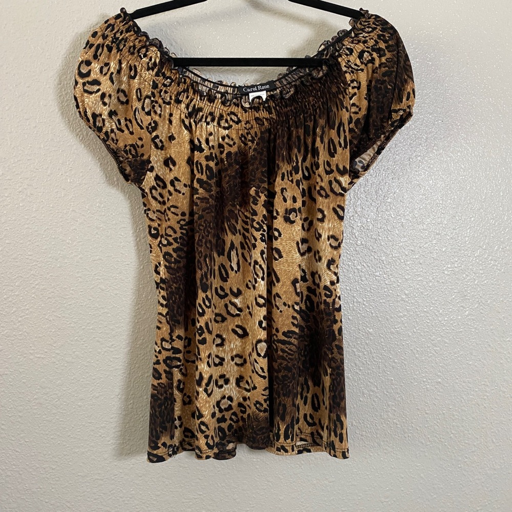 Vintage Y2K Bratz 2000s Animal‎ Print Bohemian Peasant Funky Puff Sleeve Top M